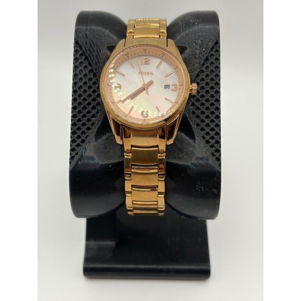 Fossil BQ1077 Wristwatch Womens 6.25" Rose Gold Mother of Pearl Date Dial